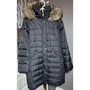 Michael Kors Long Down Coat Faux Fur Hood Snap & Zip Women Sz S